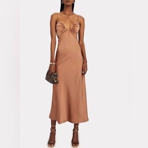 A.L.C. Tan Sienna Halter Neck Satin Midi Dress